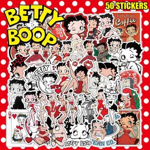 Betty Boop ステッカー 50枚セット PVC 防水 シール 大量 ベティちゃん ベティ ブープ 映画 女の子 キャラクター グッズ