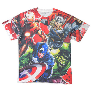 【M】 マーベル アイアンマン マイティソー ハルク キャプテンアメリカ キャラクター Tシャツ 全面プリント メンズM MARVEL 古着 BA3462