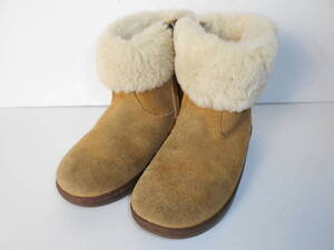 e1155◆UGG Australia ムートンブーツ◆アグ キッズ USA:9 (16.0cm) ブラウン ボア 裏地チェック サイドジップ 子供靴 ブーツ 冬 6H