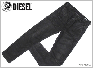 即決 極美品 DIESEL ディーゼル SLIM-CHINO M 0671E ダメージ加工 コーティング ストレッチ デニムパンツ ブラック W28 正規品 メンズ