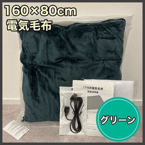 電気毛布 ひざ掛け ブランケット 160×80cm 防寒対策 USB 洗濯可 グリーン