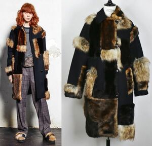 17AW kolor カラー ハイブリット フェイクファー ウール コート 1 日本製 b8062