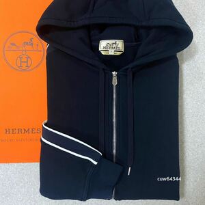 国内正規品 美品 22AW～ Sサイズ Hermes エルメス サイドライン＜ ランH＞ ジップアップ パーカー スウェット ネイビー ブルー系