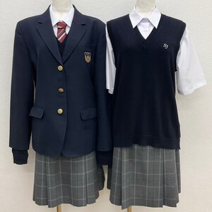 U103/T249(中古)福島県 白河実業高校 女子制服8点 /旧制服/LL/W72/ブレザー/セーター/ベスト/スカート/TOMBOW/濃紺/チェック柄/夏冬/学生服