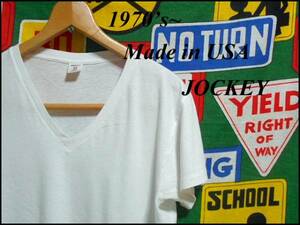 《オススメ》JOCKEYビンテージVネックTシャツ70s80s白ホワイトM