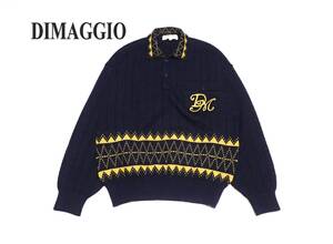 ☆DIMAGGIO　☆ワールド　☆毛100％　☆衿付き　☆ウールニット　☆デザインセーター　☆ブラック　☆メンズ　☆サイズⅣ