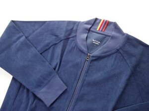 新品未使用 ポールスミス Paul Smith 首元アーティストストライプ　長袖ジップアップ　L　コーデユロイ風　ブルー　PAUL SMITH 