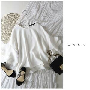 ザラ ZARA☆洗える 袖フリルブラス Mサイズ☆C-K 2645