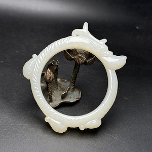 【徳】旧家蔵出『清・和田玉・白玉彫・龍頭腕輪 』古美術品 骨董品