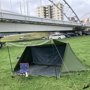 【ソロキャンに十分な広さを確保】 パップテント ポリコットン 難燃 オールシーズン 防カビ 撥水加工 アウトドア ツーリング グリーン