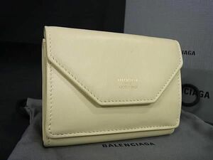 1円 ■美品■ BALENCIAGA バレンシアガ 736730 レザー 三つ折り 財布 ウォレット 小銭入れ 札入れ レディース ライトイエロー系 FA9055