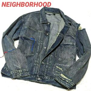 NEIGHBORHOOD SAVAGE DENIM JACKET ネイバーフッド デニムジャケット Gジャン ブルゾン サベージ タイプ2 ダメージ加工 ペンキ ブルー