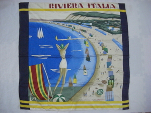 80s POLO RALPH LAUREN ラルフローレン RIVIERA ITALIA SILK SCARF シルク スカーフ (L-5-18)