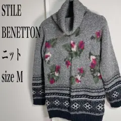 BENETTON 花柄オフタートルネックニット サイズM