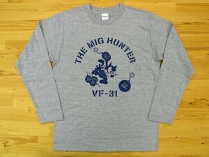 THE MIG HUNTER 杢グレー 5.6oz 長袖Tシャツ 紺 M ミリタリー トムキャット VFA-31 U.S. NAVY VF-31