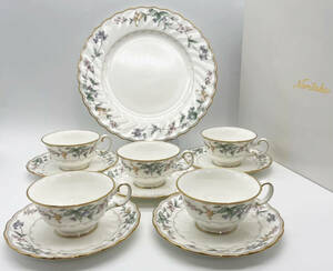 未使用 【 Noritake / ノリタケ 】 ティーカップ＆ソーサー ★ 5客セット ★ 皿 ★ ボーンチャイナ ★ Bone China 