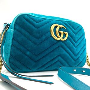 希少美品◎ GUCCI グッチ GGマーモント ベロア チェーンショルダーバッグ キルティング カメラバッグ ポシェット 斜め掛け ポーチ カバン