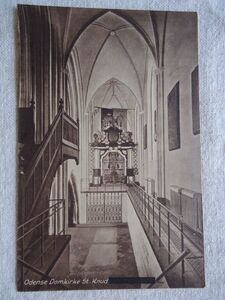 【絵葉書1枚】 Domkirke St. Knud ODENSE /J. Chr. Pedersens Nir.1 /聖クヌート教会内部 /デンマーク 戦前ヴィンテージ 建築 47-10