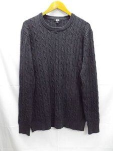 美品★UNIQLO◎ユニクロ/コットンカシミヤ/長袖ニット/セーター/ケーブル編み/クールネック/グレー/351-173228/XLサイズ