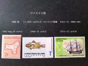 クリスマス島 地図・他 シンガポール→豪州へ 1963~73 sc#11,22,39