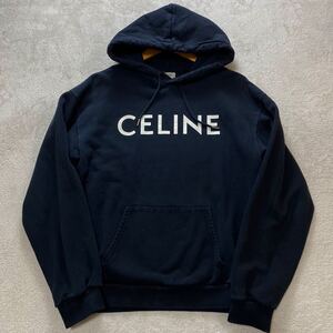 【美品・現行】 CELINE セリーヌ メンズ パーカー スウェット プルオーバー ビッグロゴ プリント ブラック Lサイズ相当