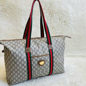 1円 正規品本物 GUCCI グッチ オールドグッチ シェリーライン グッチプラス PVC×レザー トートバッグ ボストンバッグ A4 PC 収納可能◎