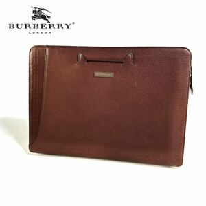 【美品】BURBERRY バーバリー レザー 2way ブリーフケース ビジネスバッグ クラッチバッグ ブラウン