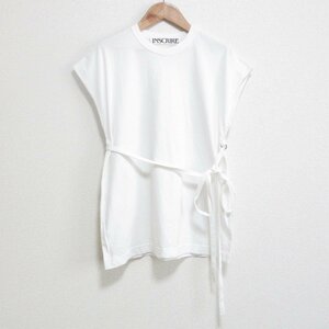 美品 23SS INSCRIRE アンスクリア belted no sleeve tee ベルテッド ノースリーブ フレンチスリーブ Tシャツ カットソー 38 ホワイト ◆