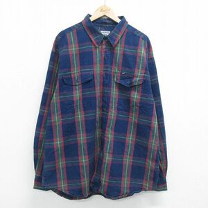 XL/古着 リー Lee 長袖 ブランド シャツ メンズ 90s 大きいサイズ ロング丈 コットン 紺他 ネイビー チェック 23dec21 中古 トップス