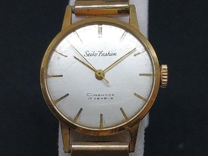 【1円】ジャンク 稼働 Seiko Fashion セイコー ファッション 5245 K18 金無垢 17石 手巻き レディース 腕時計 社外ベルト アンティーク