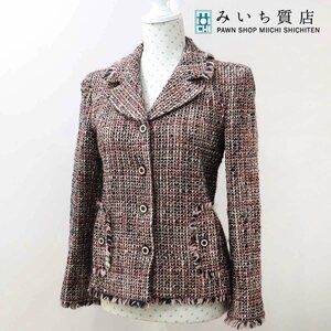 質屋 シャネル CHANEL ツイード ジャケット 03A レディース 38 ピンク ブラック ウール 服 M1133 みいち質店