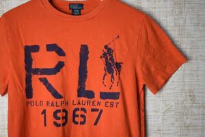 ☆US古着 Polo Ralph Lauren ラルフローレン ネームロゴ プリント Tシャツ オレンジ BOYS【L(14-16)】コットン　　　　　◆9580◆