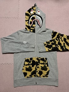 ★size L★　BAPE 1ST CAMO yellow gray　べイプ　エイプ　シャーク　イエロー　グレー　パーカー　SHARK FULL ZIP HOODIE bathing ape