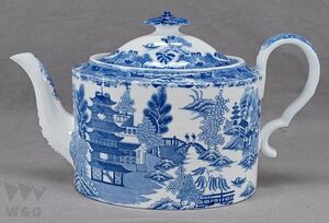 スポード TWO TEMPLES PATTERN BLUE TRANSFERWARE ティーポット 1805年頃 AS IS