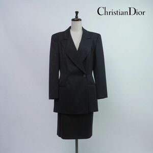 美品 Christian Dior クリスチャンディオール セットアップスカートスーツ ジャケット 総裏 レディース 黒 ブラック サイズ42*PC407