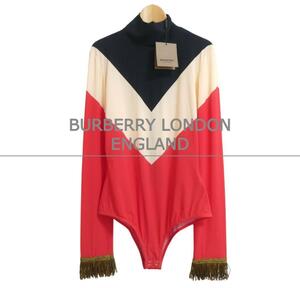 未使用 BURBERRY LONDON ENGLAND バーバリー M ストレッチジャージ― ジオメトリックプリント ボディースーツ ブラウス マルチカラー