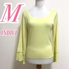 INDIVI イエロー フレアスリーブ ニット M きれいめ レーヨン ナイロン