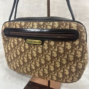 美品 Christian Dior クリスチャンディオール ヴィンテージ キャンバス トロッター CDロゴ金具 ショルダーバッグ 肩がけ レザー 