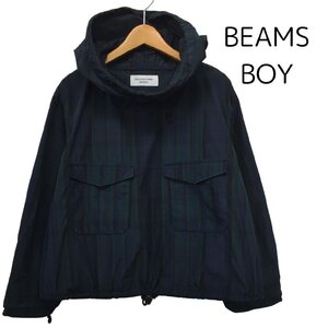 【送料込】 BEAMS BOY ビームスボーイ ブルゾン グリーン ネイビー チェック メモリー サルベージ パーカ 定価18 ,480円 size1 S/965641