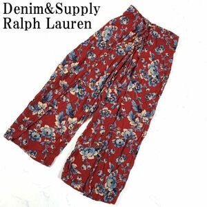 LA1028 デニムアンドサプライ 花柄ガウチョパンツ 赤ダークレッドdenim&supply Ralph Lauren ラルフローレン ウエストゴム XS