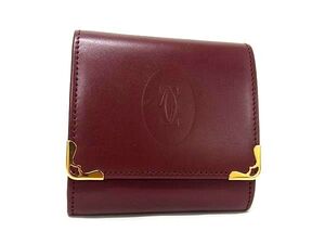 1円 ■極美品■ Cartier カルティエ マストライン レザー コインケース コインパース 小銭入れ レディース メンズ ボルドー系 FL1543