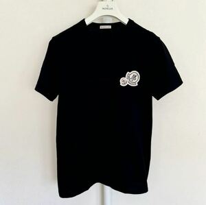 極美品. MONCLER T-SHIRT ブラック 半袖Tシャツ 確実正規品 黒 サイズM 新品定価55,000円 Wワッペン 