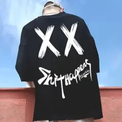 半袖　メンズ　ストリート　2XL　韓国　大きいサイズ　黒　バックプリント　ロゴ