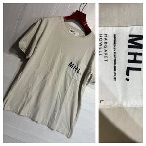 MHL. マーガレットハウエル　MARGARET HOWELL アングローバル　日本製　半袖　胸ポケットTシャツ　グレージュ　Tシャツ L シングルステッチ