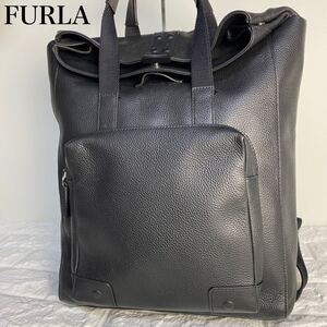 【美品】FURLA フルラ　リュック　トートバッグ　スキューバ　ブラック　黒　2way　レザー　ビジネスバッグ　本革　A4収納可能　メンズ