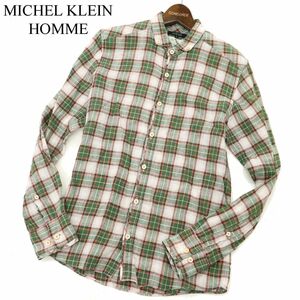 美品★ MICHEL KLEIN HOMME ミッシェルクラン オム 長袖 【麻★リネン100％】 ボタンダウン チェック シャツ Sz.46　メンズ　C3T05512_6#A