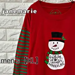 【janemarie】長袖Tシャツ　雪だるま【メンズXL】レッド D134