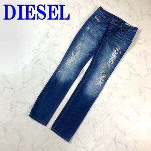 ディーゼル デニム 綿 ダメージ スリムテーパード 紺 DIESEL ネイビー 青 ブルー ストレッチ WASH 008PT 26 C9929