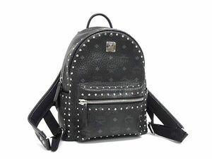 1円 ■美品■ MCM エムシーエム ヴィセトス柄 レザー スタッズ リュックサック バックパック デイパック レディース ブラック系 BM2470