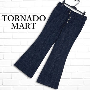 ◆美品 送料無料◆ TORNADO MART トルネードマート 総柄 ブーツカット フレア ベルボトム パンツ 黒 紺 メンズ L ◆日本製◆ 0494I